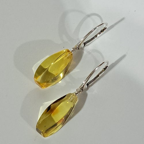 HW-514 Earrings, Lemon Amber, Oblong, Locking Latch $61 at Hunter Wolff Gallery